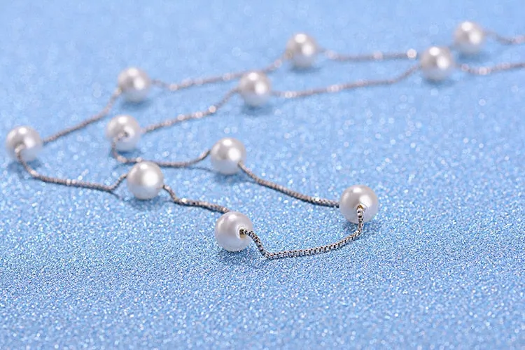 Sterling Silver Jewelry 12 Pcs 6mm Pearl Box Chain Choker Necklace Koley Collarless Bijoux Femme.