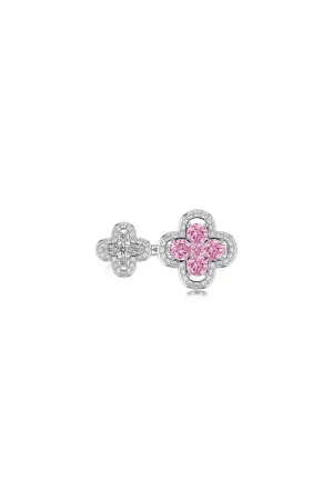 Sterling Silver Sparkling Four Leaf Clover Adjustable Open Ring