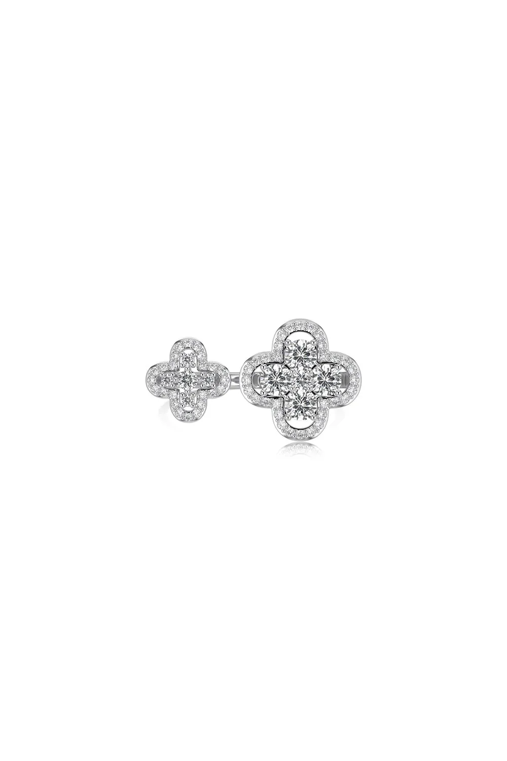 Sterling Silver Sparkling Four Leaf Clover Adjustable Open Ring