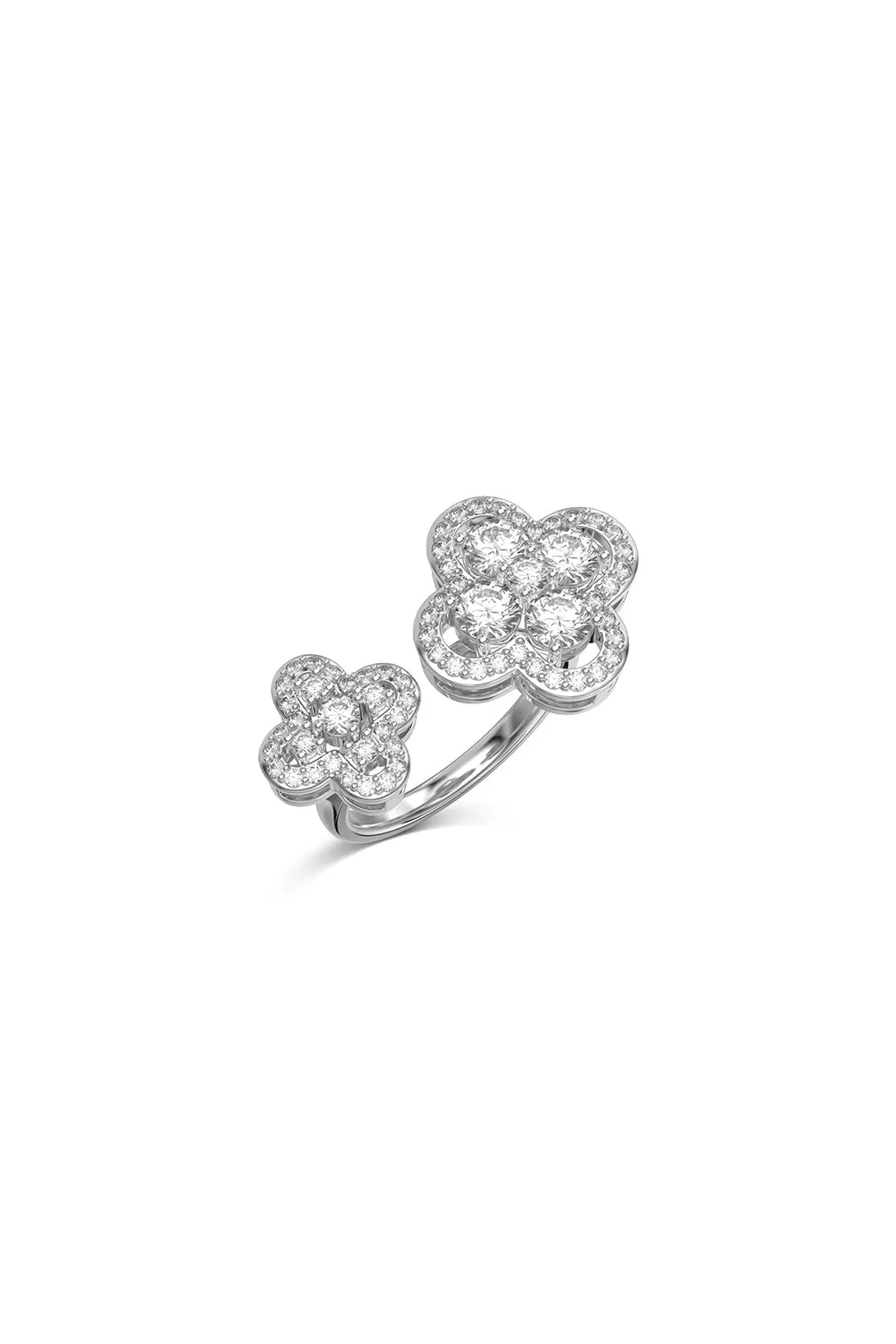 Sterling Silver Sparkling Four Leaf Clover Adjustable Open Ring