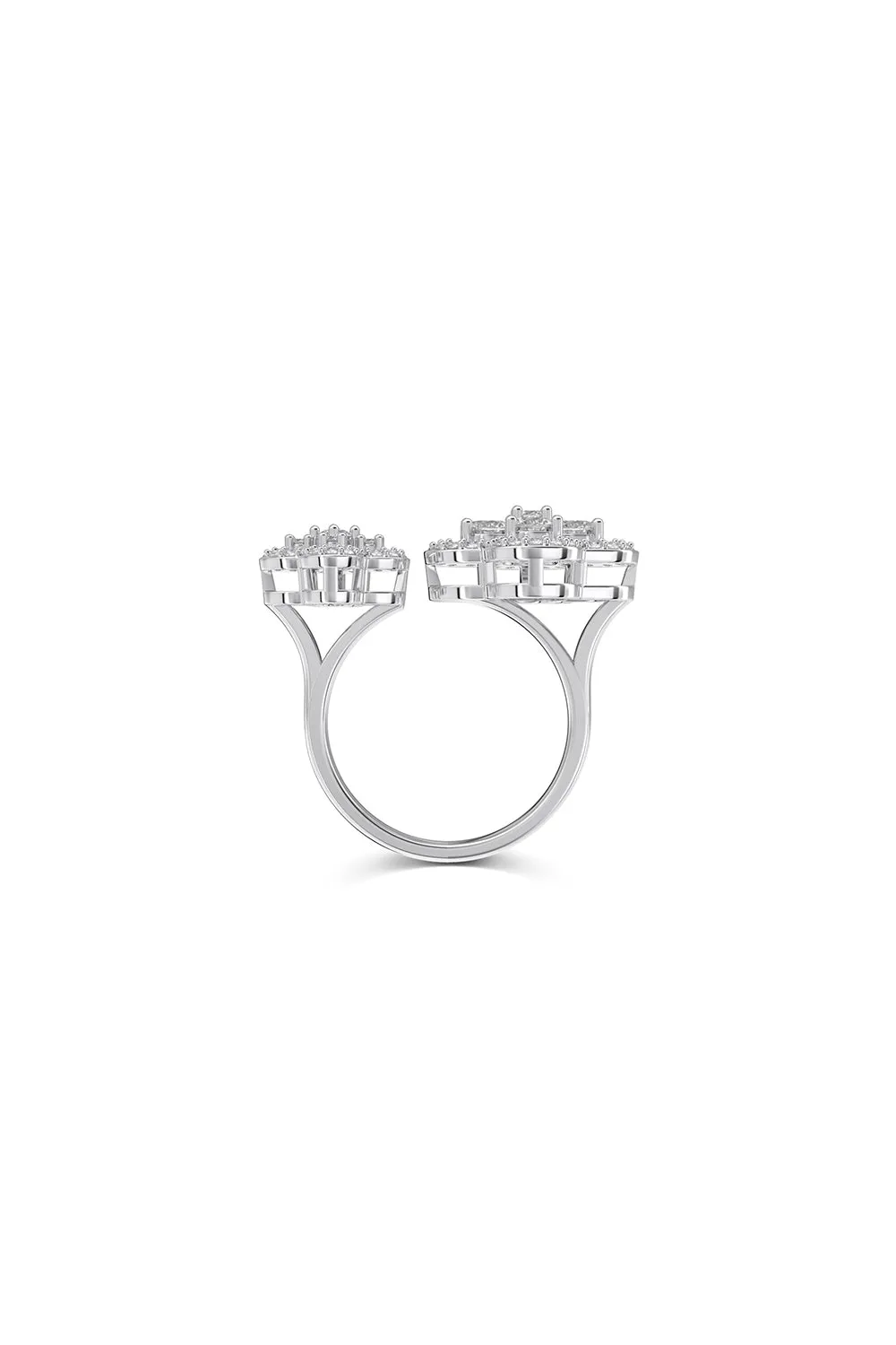 Sterling Silver Sparkling Four Leaf Clover Adjustable Open Ring