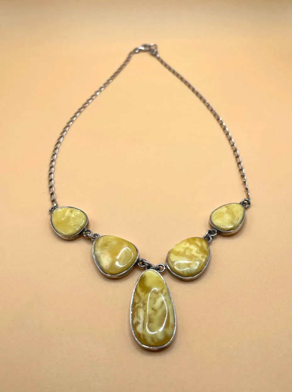 Sterling Silver Tibetan Amber Necklace