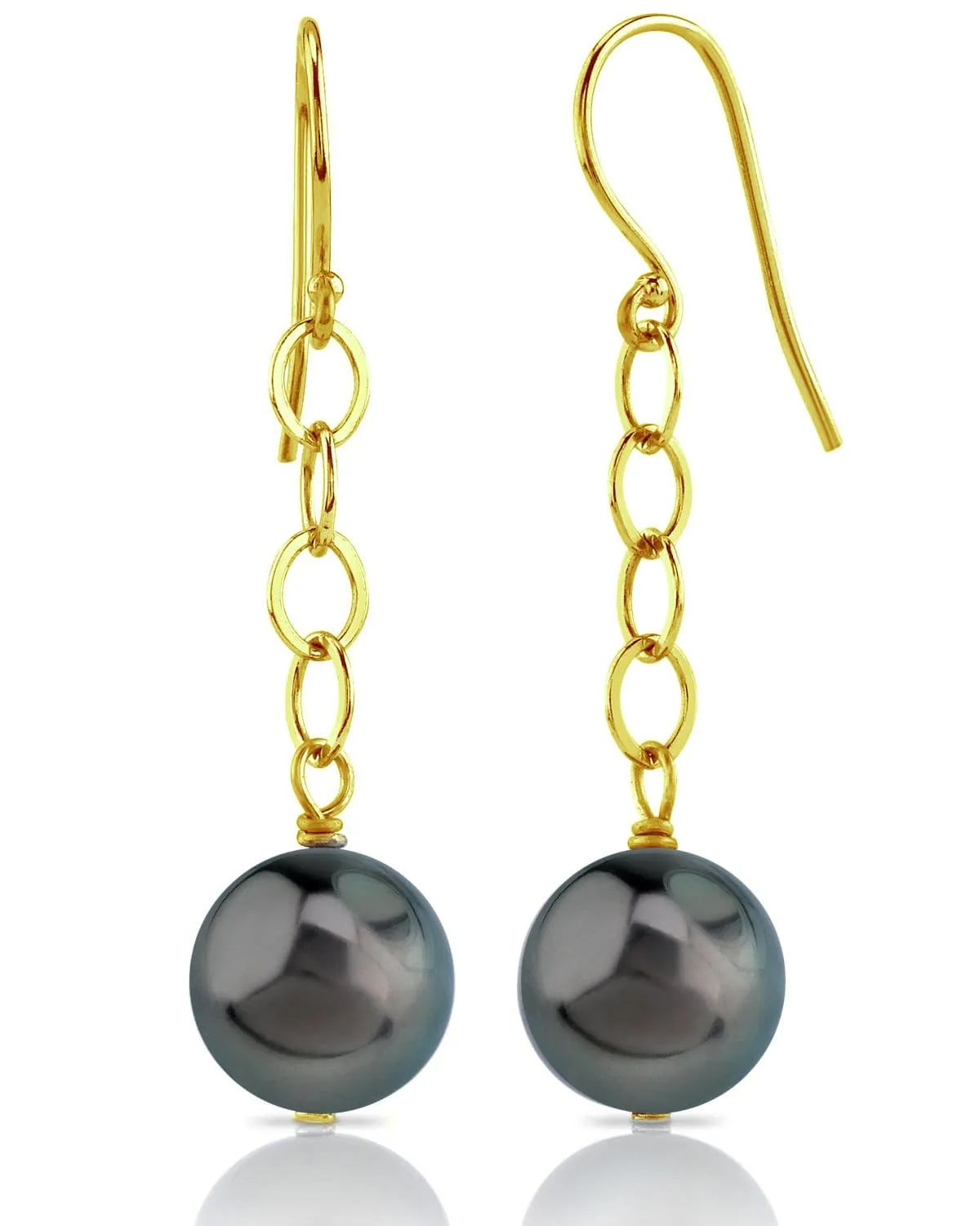 Tahitian South Sea Round Pearl Dangling Tincup Earrings