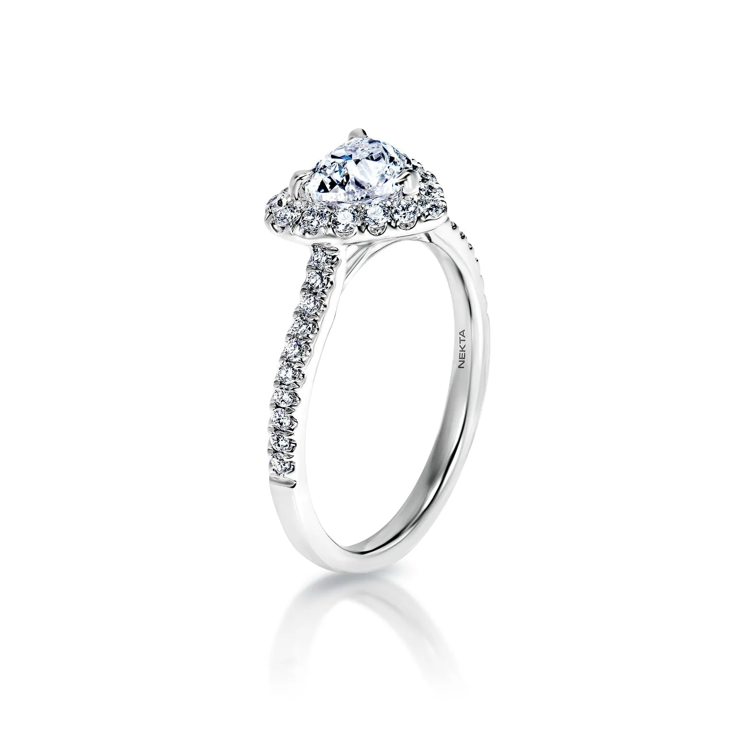 Teagan 1 Carat E VVS2 Heart Shape Diamond Engagement Ring in 18k White Gold By Mike Nekta. GIA Certified