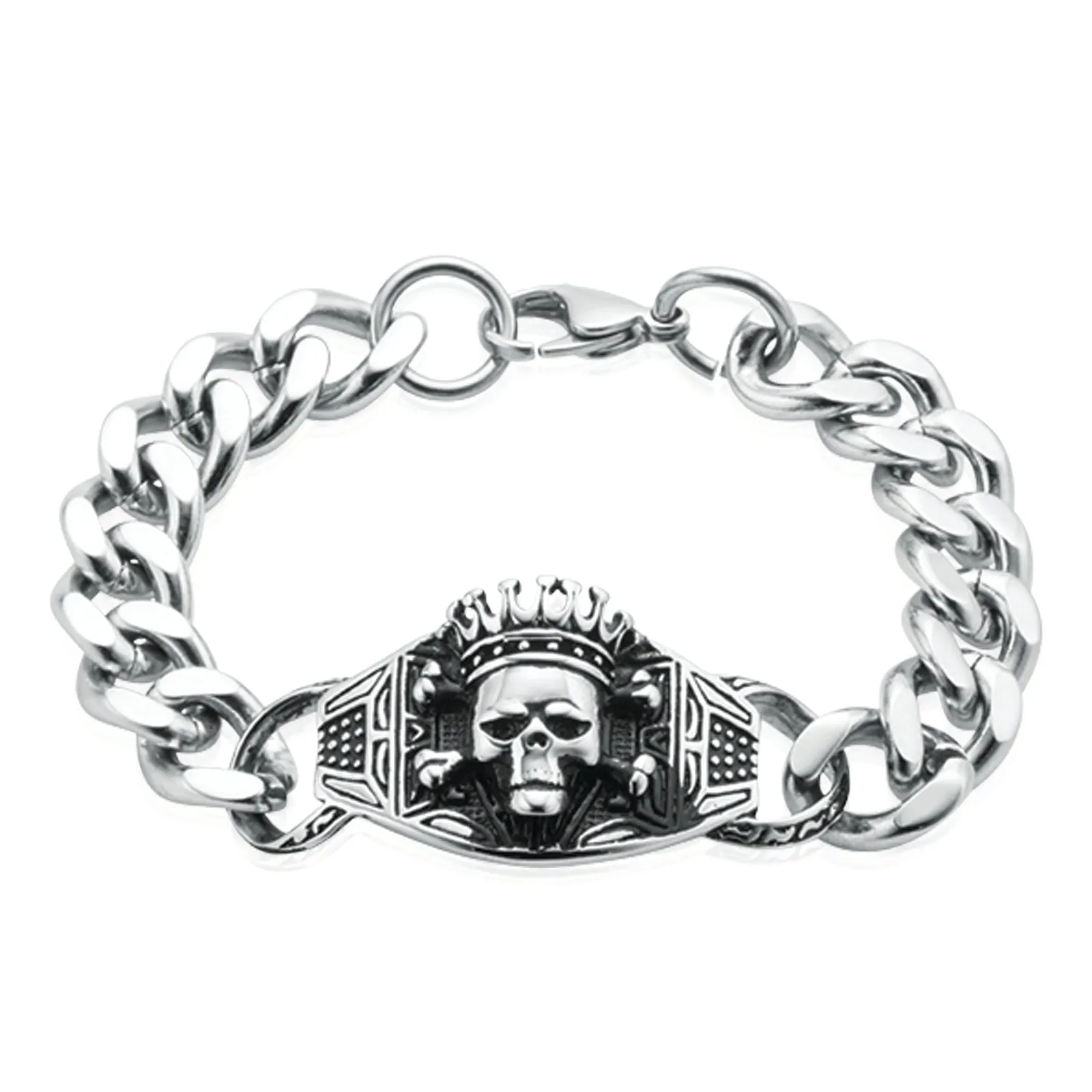 Tensity 22cm Stainless Steel Skull Crown Bracelet