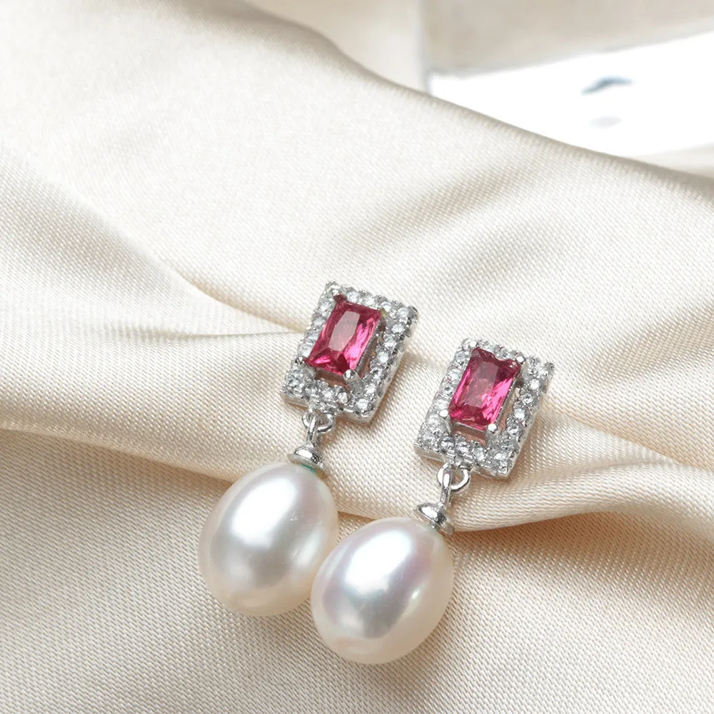 Top Quality Beautiful Crystal Drop Earrings For women white pink purple 925 silver earrings Valentine's Day Gift for wife