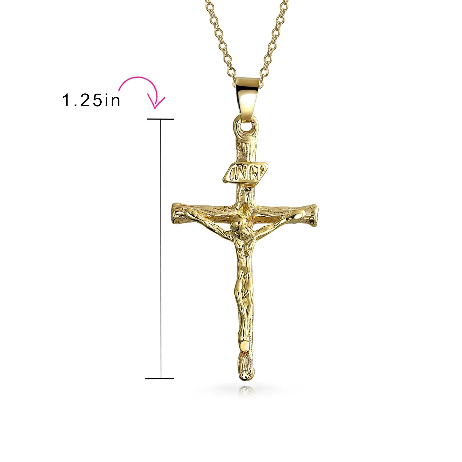 Traditional Jesus Inri Crucifix Cross Pendant Necklace Two Tone 18K Gold Plated