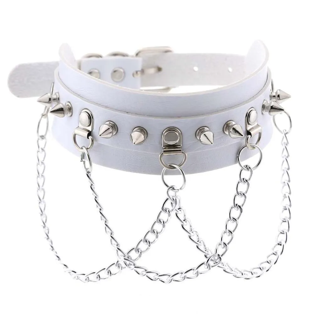 Vegan Leather Gothic Choker With Zinc Alloy Chain / Sexy Spiked Collar / Festival Jewelry