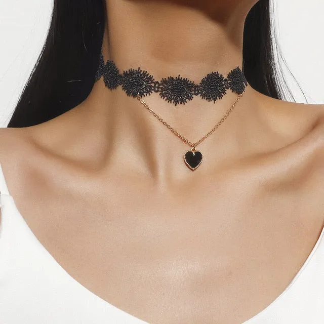 VenusFox Black Leather Velvet Choker Necklace