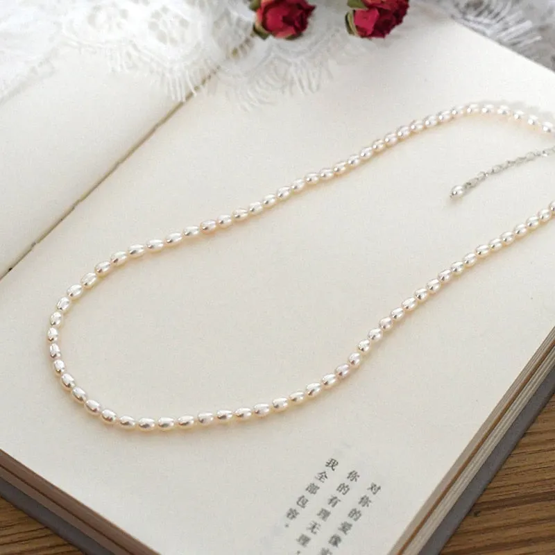 VenusFox Mini Natural freshwater pearl necklace for women wedding 925 sterling silver jewelry