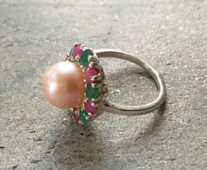 Victorian Pearl Ring - Pearl Flower Ring - Beige Pearl Ring