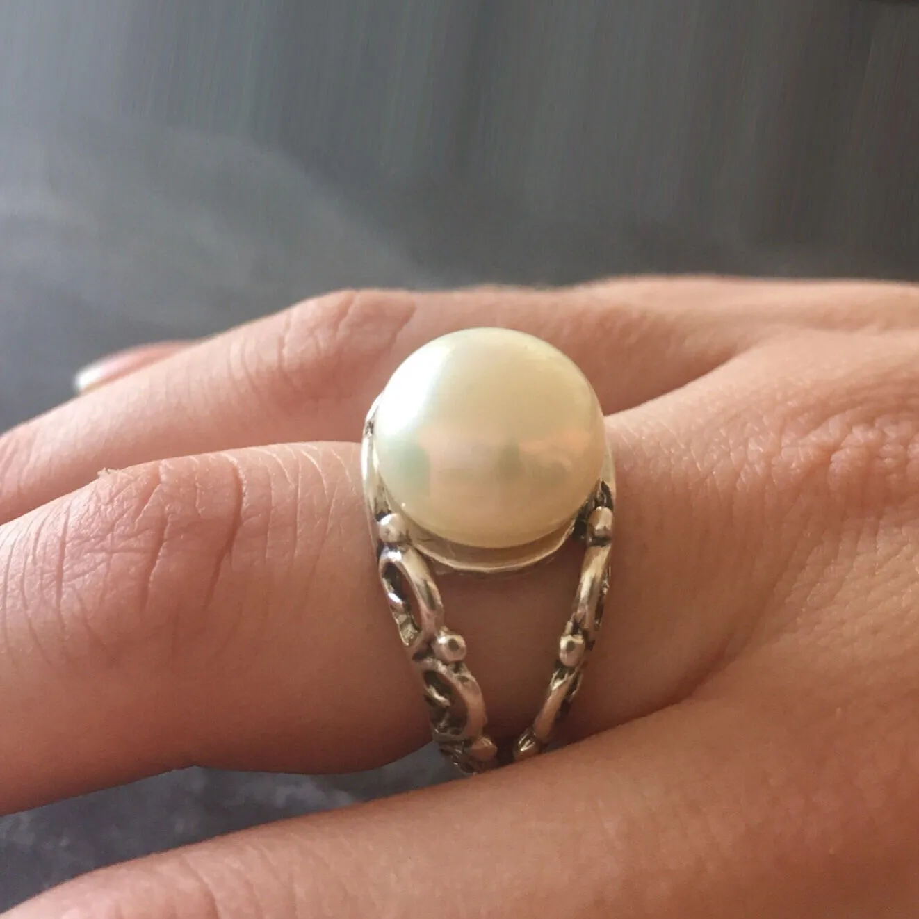 Vintage Pearl Ring - Natural White Pearl Ring - Statement Pearl Ring