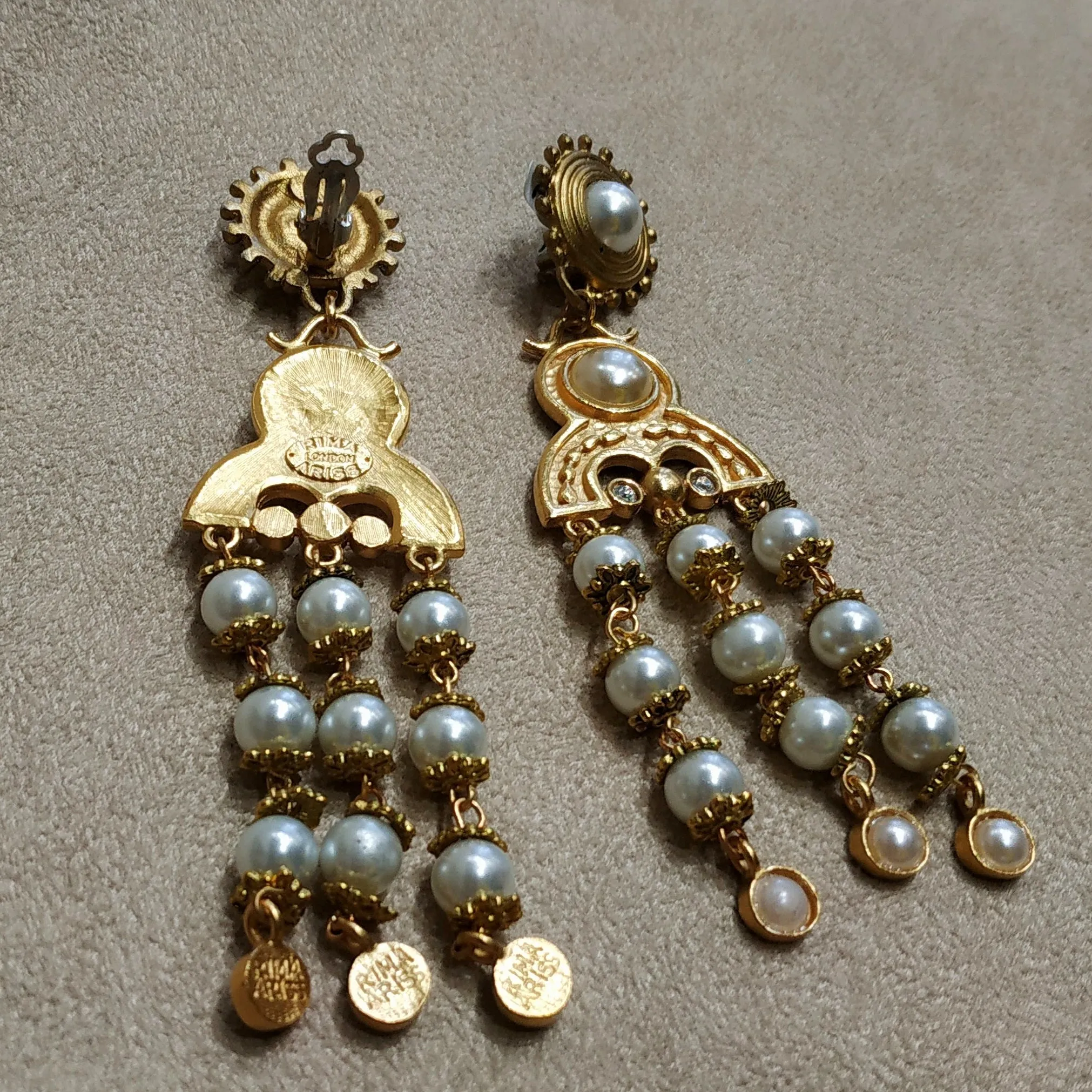 Vintage Rima Ariss Drop Pearl Chandelier Earrings