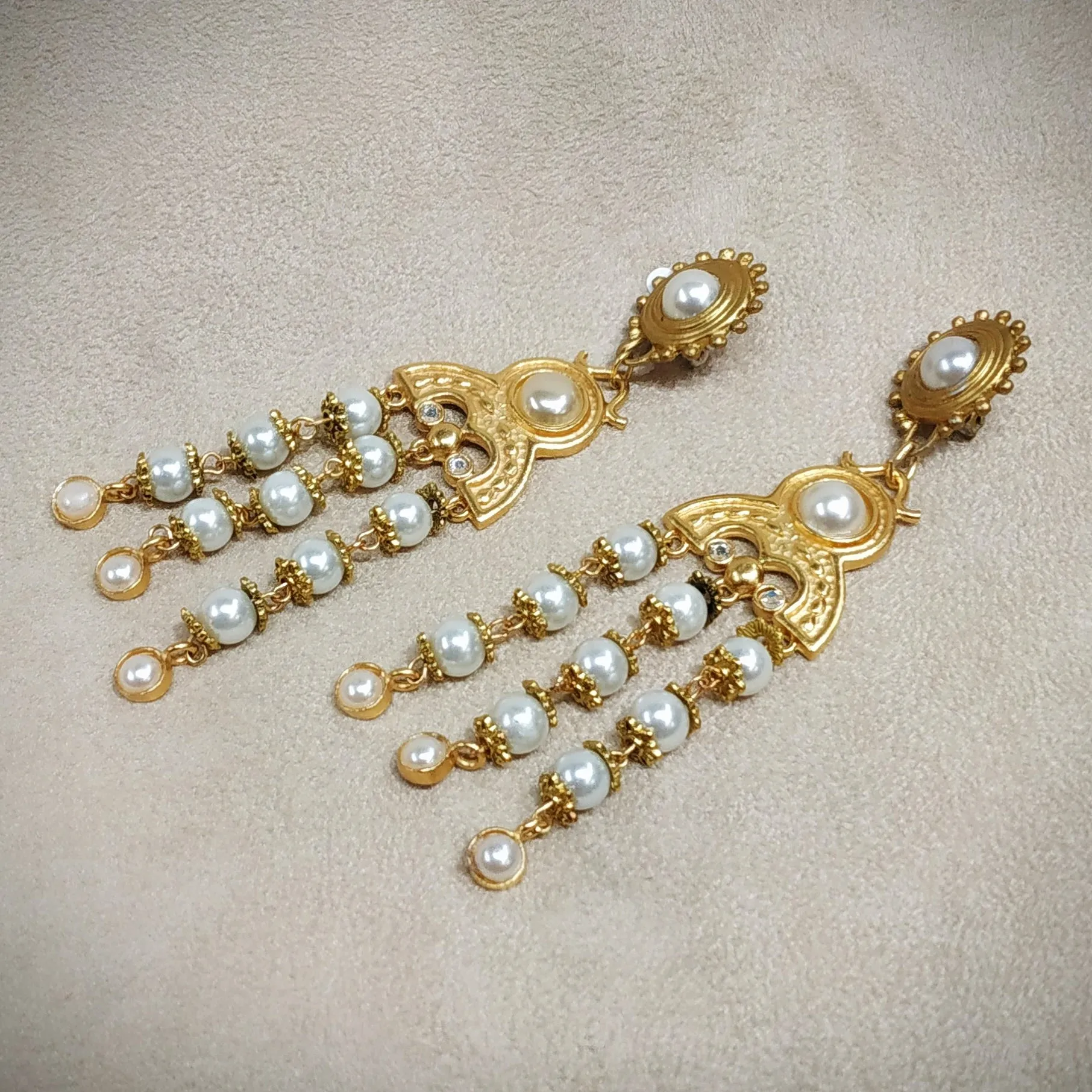 Vintage Rima Ariss Drop Pearl Chandelier Earrings