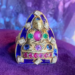 Vintage Ruby, Emerald, Sapphire & Diamond Enamel Ring