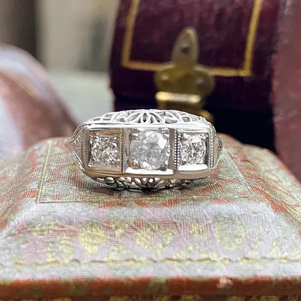 Vintage Three Diamond Filigree Ring