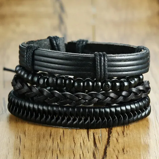 Vnox 4Pcs/ Set Braided Wrap Leather Bracelets - Vegan leather - Imported