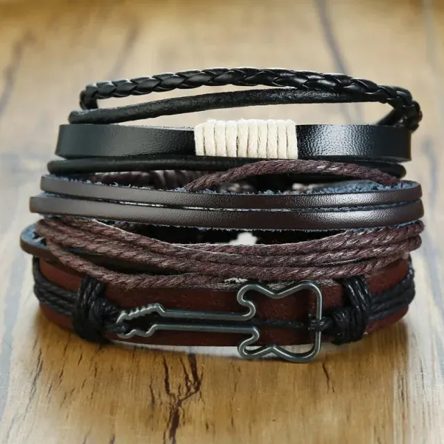 Vnox 4Pcs/ Set Braided Wrap Leather Bracelets - Vegan leather - Imported