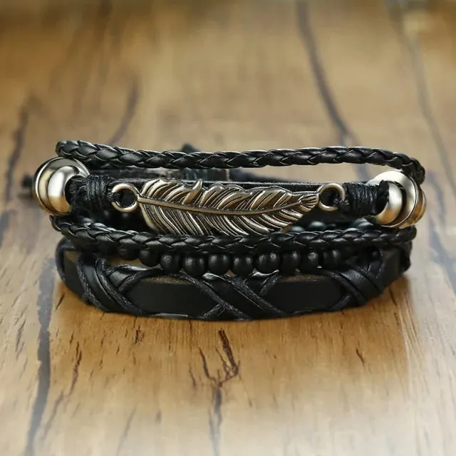 Vnox 4Pcs/ Set Braided Wrap Leather Bracelets - Vegan leather - Imported