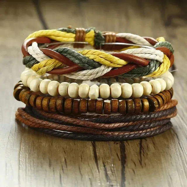 Vnox 4Pcs/ Set Braided Wrap Leather Bracelets - Vegan leather - Imported