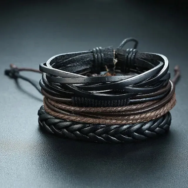 Vnox 4Pcs/ Set Braided Wrap Leather Bracelets