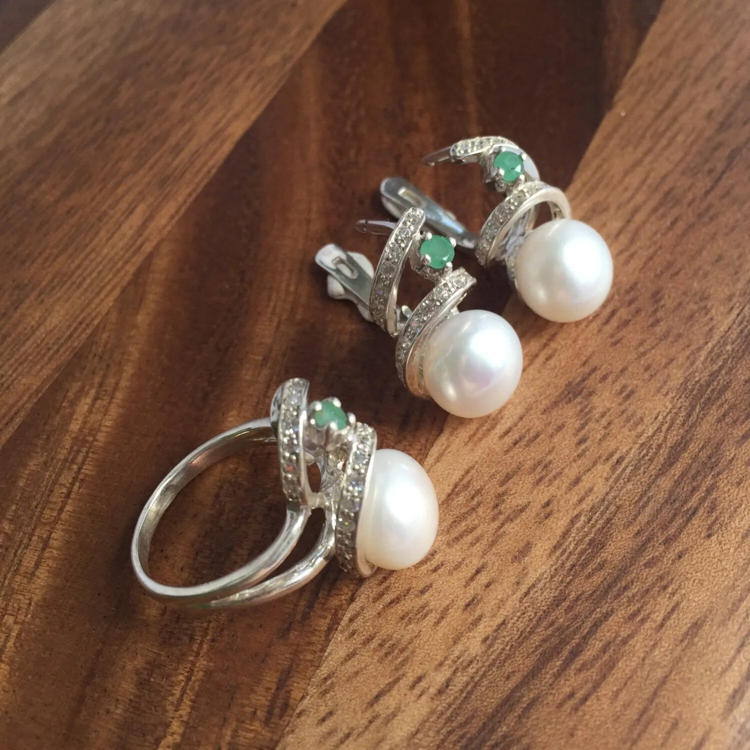 White Pearl Ring - Swirl Silver Ring - Pearl Statement Ring