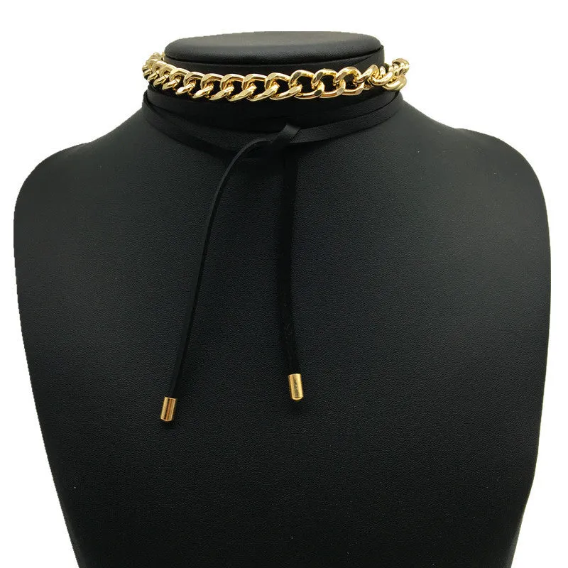 Wholesale Women's Cross-border Jewelry: Elegant Minimalist Necklaces with PU Tie Accent