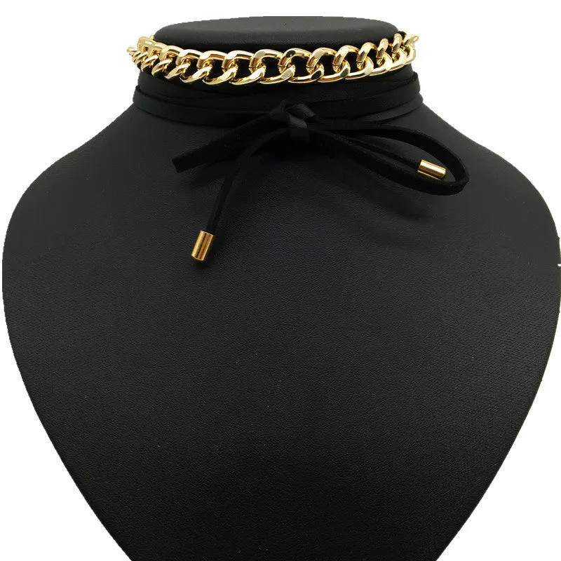 Wholesale Women's Cross-border Jewelry: Elegant Minimalist Necklaces with PU Tie Accent