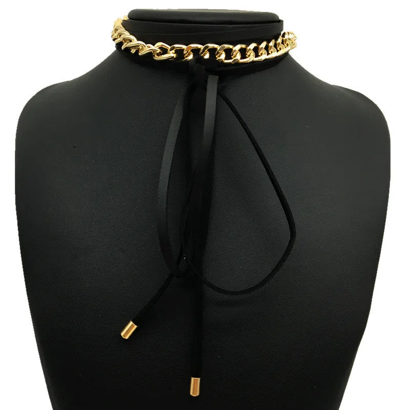 Wholesale Women's Cross-border Jewelry: Elegant Minimalist Necklaces with PU Tie Accent