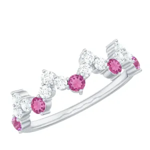 Zigzag Ring Half Eternity Ring with Pink Tourmaline and Diamond