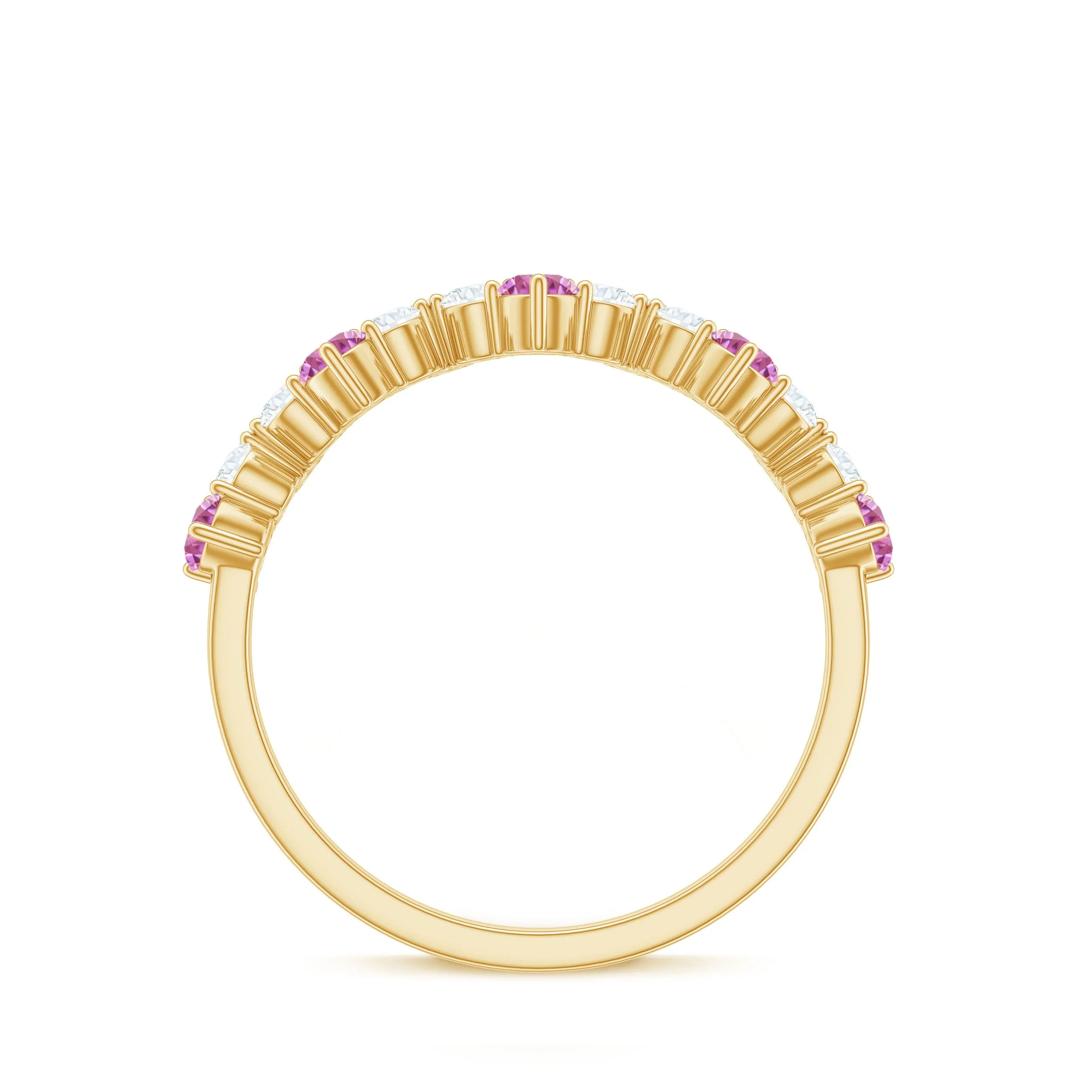 Zigzag Ring Half Eternity Ring with Pink Tourmaline and Diamond