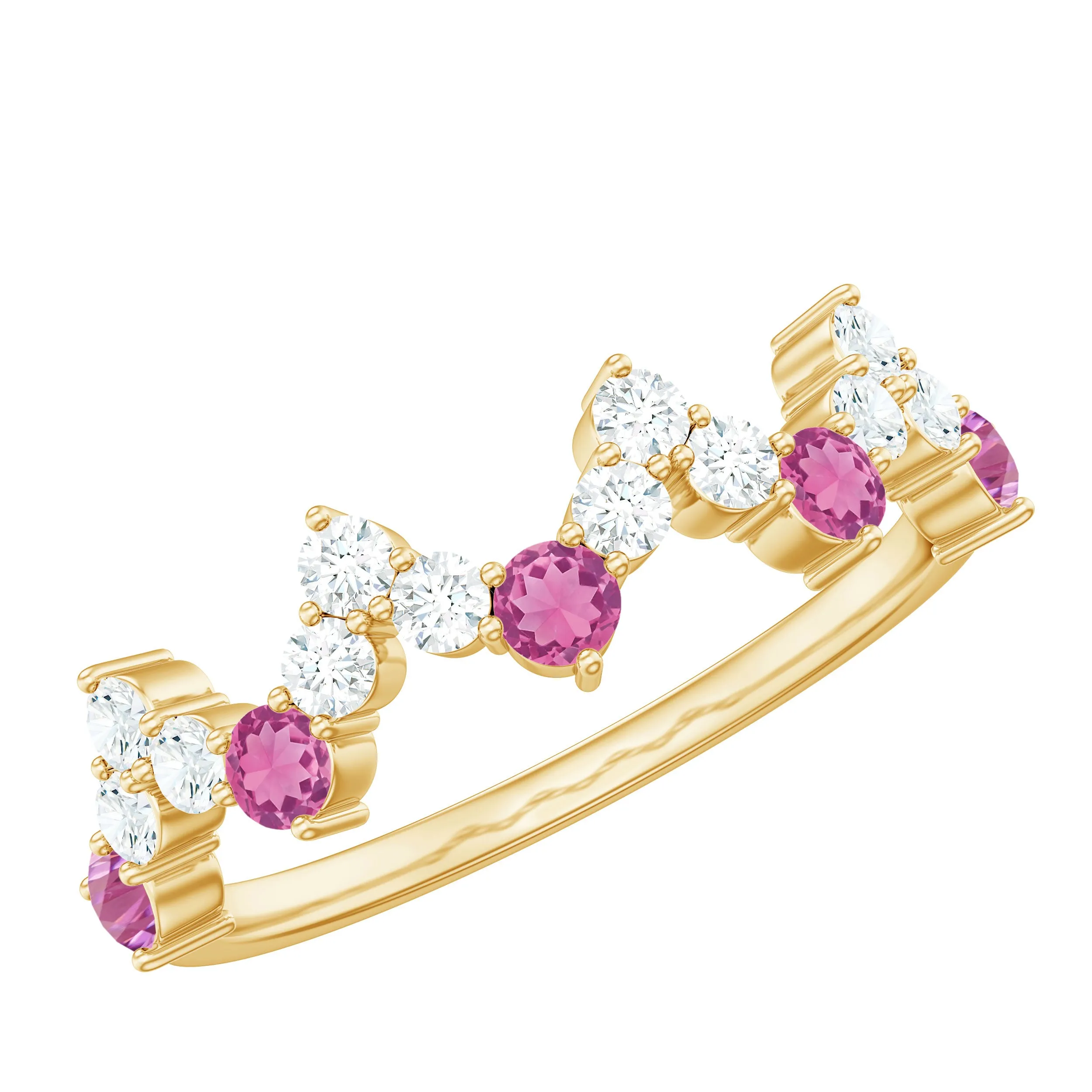 Zigzag Ring Half Eternity Ring with Pink Tourmaline and Diamond