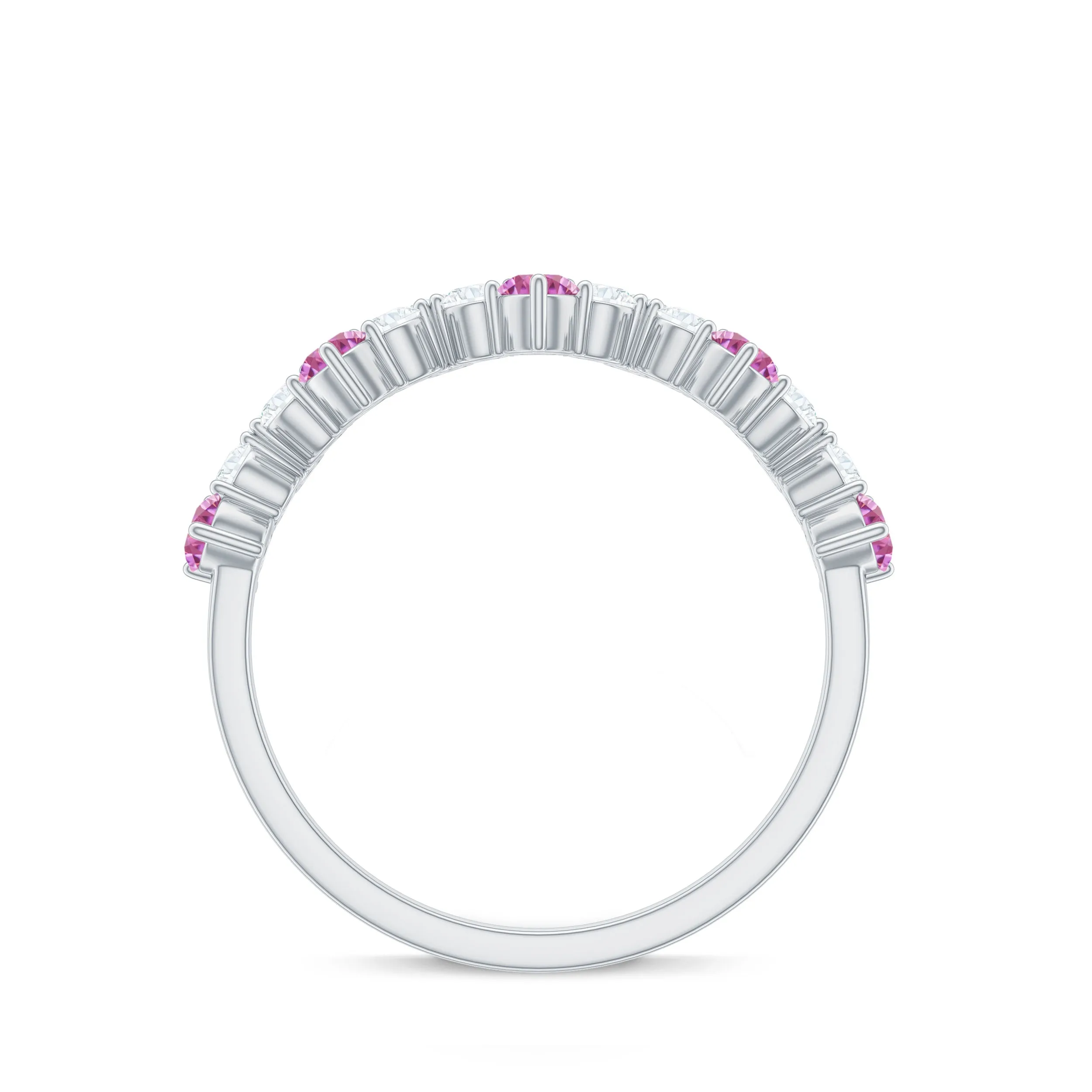 Zigzag Ring Half Eternity Ring with Pink Tourmaline and Diamond